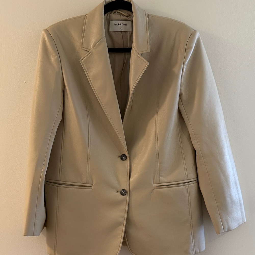 Babaton Women's Cream/Taupe/Light Beige Faux Leather Blazer